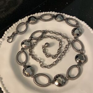 *Metallic Matte Silver Gunmetal Beveled Crystals Carved Adjustable Belt